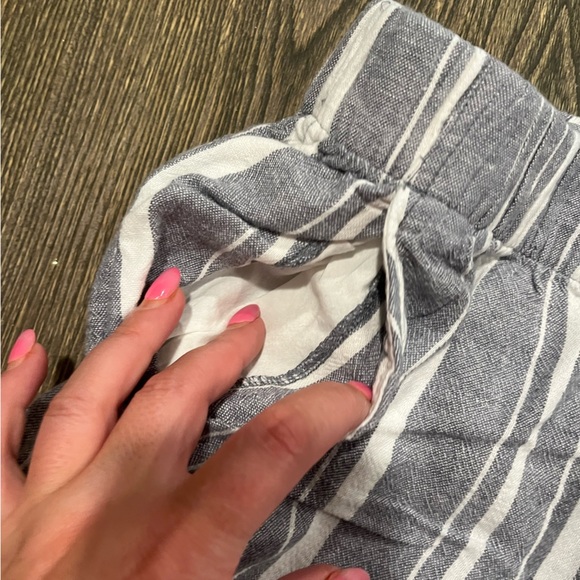 LOFT Womens High Rise Straight Leg Linen Blend Pants Pin Striped Loose Fit M - Picture 5 of 11